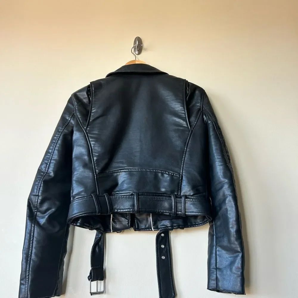 ZARA Faux Leather Cropped Biker Jacket - Picture 6 of 7
